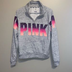 PINK Gray Quarter Zip with Ombré Letters